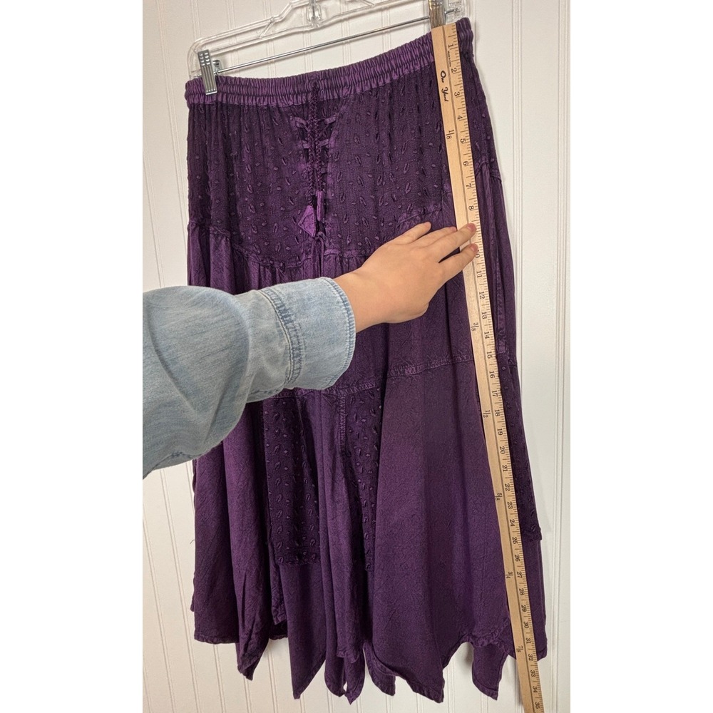 Boho Handkerchief Hem Midi Skirt Purple Rayon Festival Gypsy Fairy Free Size M - Picture 8 of 11